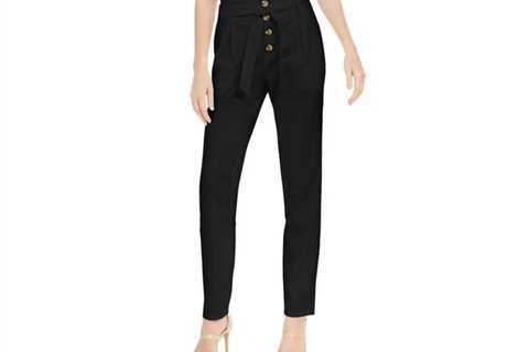 INC International Concepts Women's Paperbag Tapered Linen-Blend Ankle Pants Black Size 10 for $94