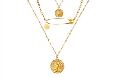 18K Gold Plated Coin & Pin 3-Piece Necklace for $10