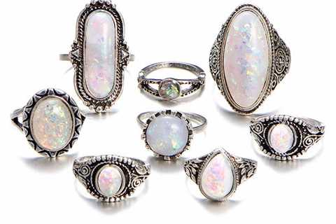 8-Piece Created Opal Antique Ring Set for $13