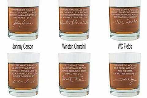 Six Best Selling Famous Quote Etched Whiskey Glasses