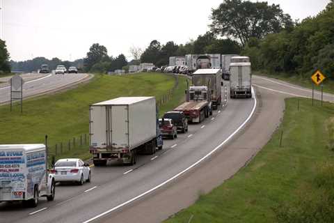 The M-14 to the east was closed on Maple Road due to a crashed articulated lorry