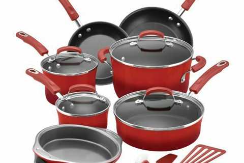 Best Sell 15-Piece Hard Enamel Aluminum Nonstick Cookware Set, Red