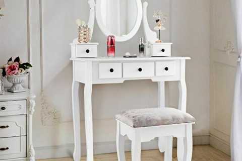Best Sell Makeup Desk Dressing Table Oval Stool 5 Storage Drawers
