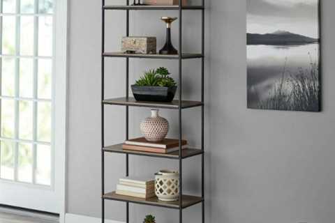 Best Sell 6-Shelf Metal Frame Bookcase, Rustic Brown