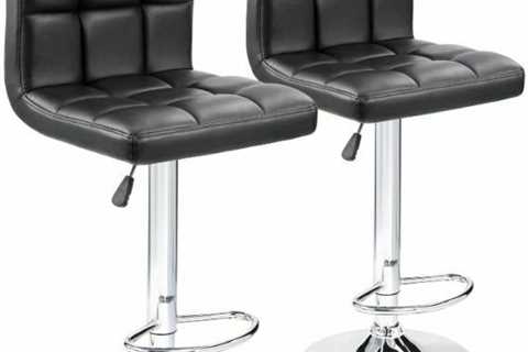 Best Sell Bar Stools Modern Pu Leather Swivel Adjustable Stool Set of 2 (Black)