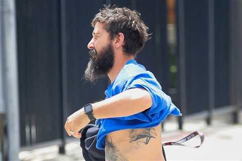 Shia LaBeouf shows off his tattoos while going out for lunch