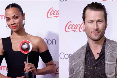 Zoe Saldana & Glen Powell receive awards on the final night of CinemaCon