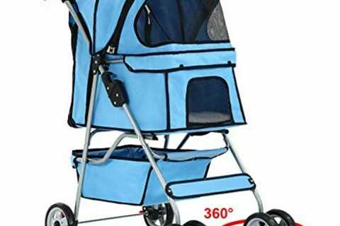 Best Sell Cute Folding  Pet Stroller Dogs Cats w/Cup Holder, Blue