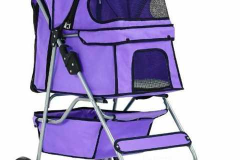 Best Sell Cute Folding  Pet Stroller Dogs Cats w/Cup Holder, Purple