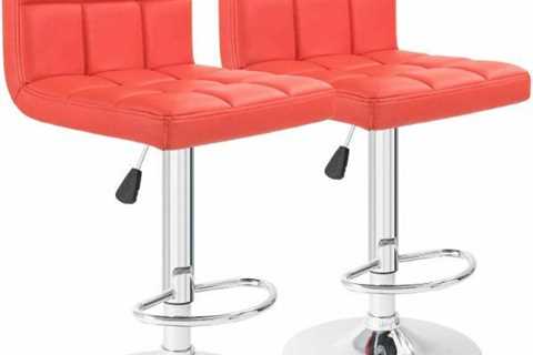 Best Sell Bar Stools Modern Pu Leather Swivel Adjustable Stool Set of 2(Red)