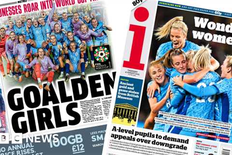 Newspaper headlines: “Lionesses Make History” and “Museum Raid”